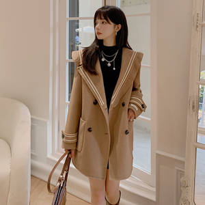 现货 羊绒大衣2022年海军风外套女223 Y01 P255 控价348图片