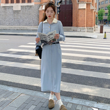 蓝色小香风减龄连衣裙女2023春秋新款法式收腰显瘦梨型气质初恋裙，女装连衣裙，浙宝267
