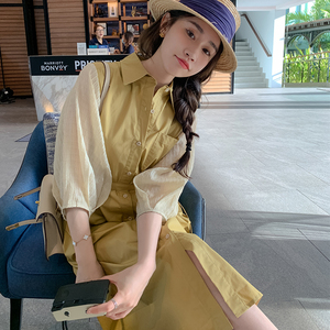 黄色法式衬衫连衣裙女2023春季新款温柔风收腰设计感小众初恋裙子图片