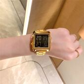 网红名表女男适用 手表霸气复古小众情侣款 韩版 小方形潮流金色女式