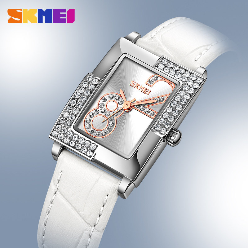 时刻美时尚复古风方块女士手表轻奢气质水钻刻度时标石英手表9289