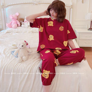 梵熙语2026新春款大码睡衣短袖九分裤脚收口纯棉家居服女fanxiyu