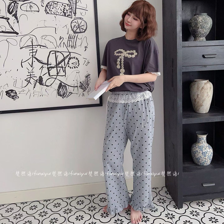 梵熙语2026春季新款半袖网红睡衣女纯棉宽松短袖九分裤家居服套装