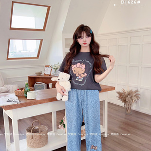 博主推荐梵熙语2026新春款睡衣女纯棉宽松短袖九分裤大码居家外穿