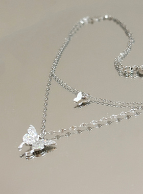 慕Ter 四方极爱马爹同框maxkybas蝴蝶双层999银项链锁骨链