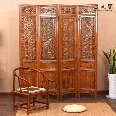 中式屏风隔断客厅实木镂空香樟木雕花折屏古典折叠酒店办公室玄关
