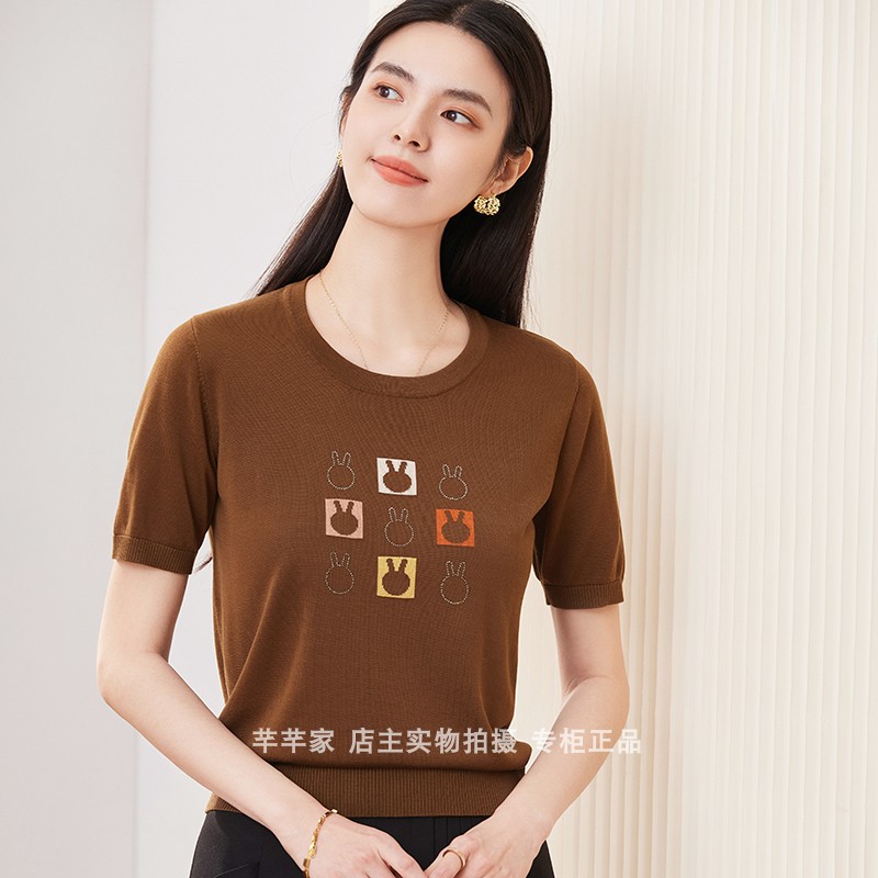 引儿Y5058圆领天丝亮钻针织衫
