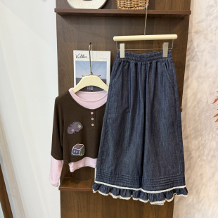 洋气宽松直筒阔腿休闲长裤 儿童韩版 子2026春夏新款 leomama女童裤