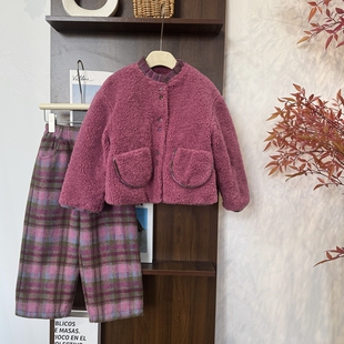 leomama女童毛绒外套冬季毛毛衣新款儿童加绒棉袄棉服休闲棉衣