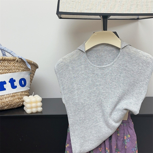 新款 童装 2024夏季 女童针织衫 儿童纯色简约设计感女孩气质上衣 薄款