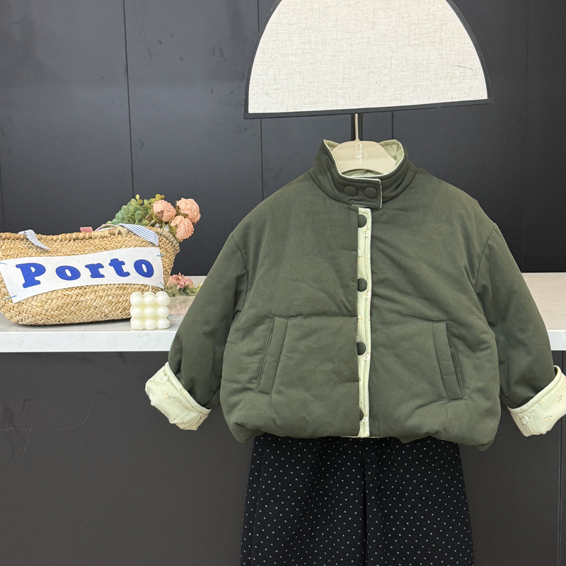 leomama【雪松绿】女童棉服冬装加厚两面穿中大童夹棉外套上衣
