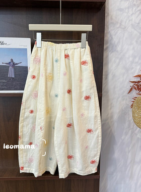 leomama童装女童2026新款夏季裤子中大童纯棉休闲松紧腰九分裤