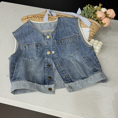 leomama童装外套女童牛仔马甲洋气时髦2025秋装新款儿童背心衣服