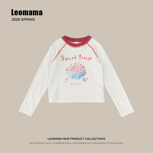 T恤 百搭休闲卡通印花百搭长袖 leomama女童草莓上衣秋季 2025新款