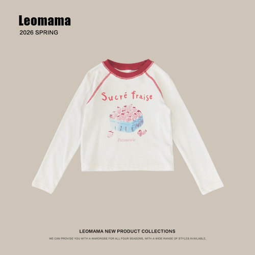 leomama女童草莓上衣秋季2025新款百搭休闲卡通印花百搭长袖T恤