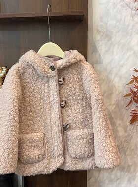 leomama女童外套秋冬款加厚毛毛连帽外套2025新款儿童保暖大衣