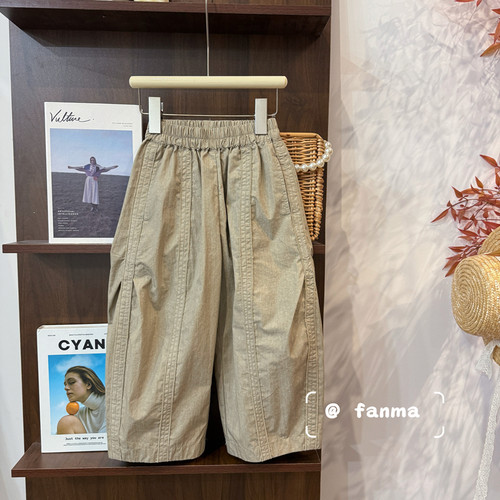 leomama女童夏秋季薄款阔腿裤儿童韩版松紧腰休闲九分裤洋气宽松