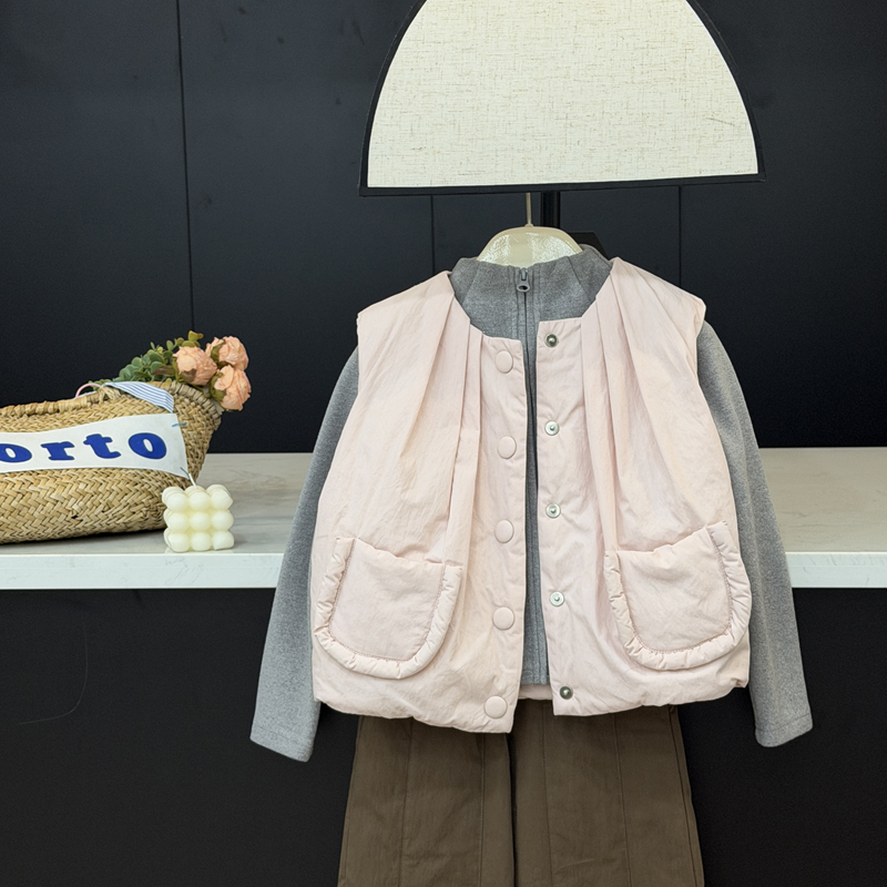 leomama童装女童夹棉加厚马甲外套秋冬季儿童保暖外穿坎肩外套