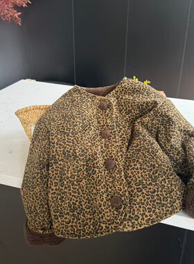 leomama女童豹纹双面加厚冬装棉服2025儿童洋气百搭棉袄时尚外套