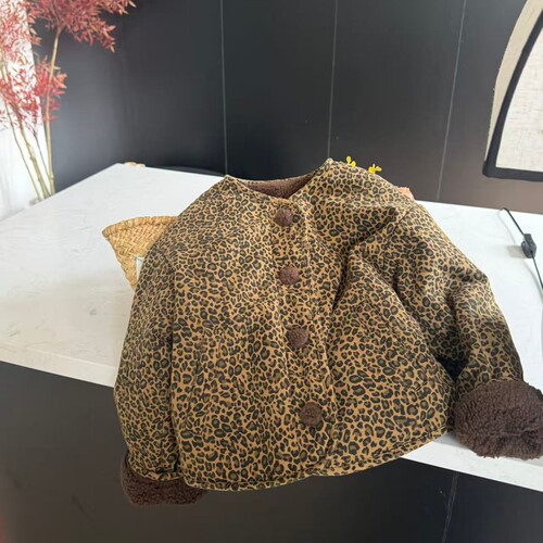 leomama女童豹纹双面加厚冬装棉服2025儿童洋气百搭棉袄时尚外套