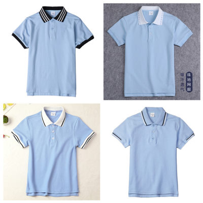 浅蓝色短袖中小学生校服polo衫