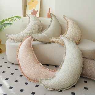 梦晚寻棉麻月亮抱枕花边款 多功能长抱枕夹腿侧睡护腰枕芯枕头孕妇
