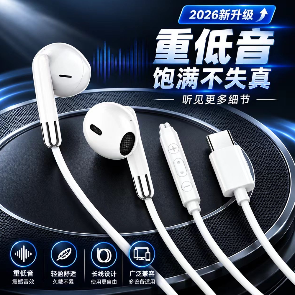有线耳机半入耳式耳机数字音频解码typec扁口通用高品质耳机线控