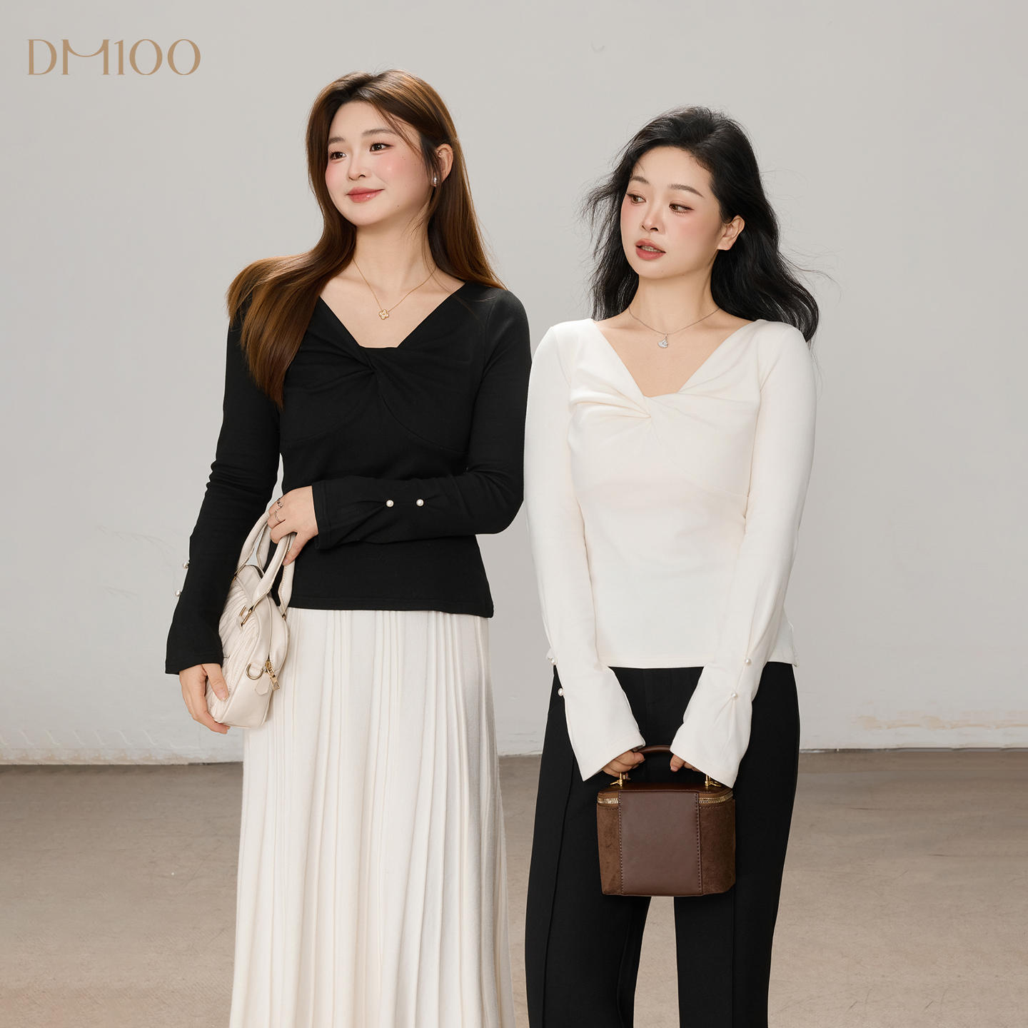 【11/10 20点 新品88折+立减15%】DM100百搭显瘦扭结磨毛针织T恤