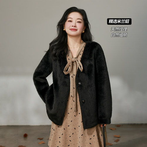 DM100大码百分百女装微胖mm冬季气质仿水貂毛正肩短款皮毛厚外套