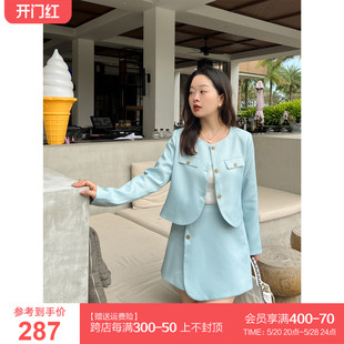 基础百搭纯色小香风短裤 DM100大码 微胖2024春新款 百分百女装 套装