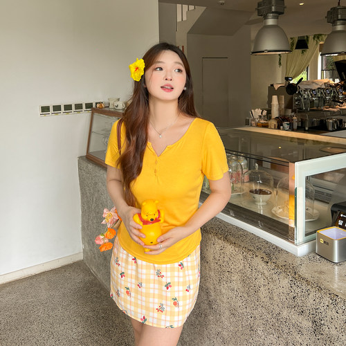 DM100大码百分百女装夏季胖mm多巴胺正肩收腰显瘦T恤雪纺半裙套装