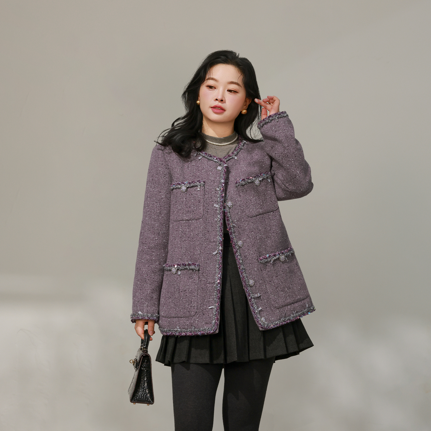 【12/08 20点 新品88折+立减15%】DM100大码气质正肩小香风羽绒服