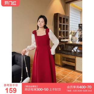 显瘦订婚礼服红色公主裙生日 微胖2024春新款 百分百女装 DM100大码