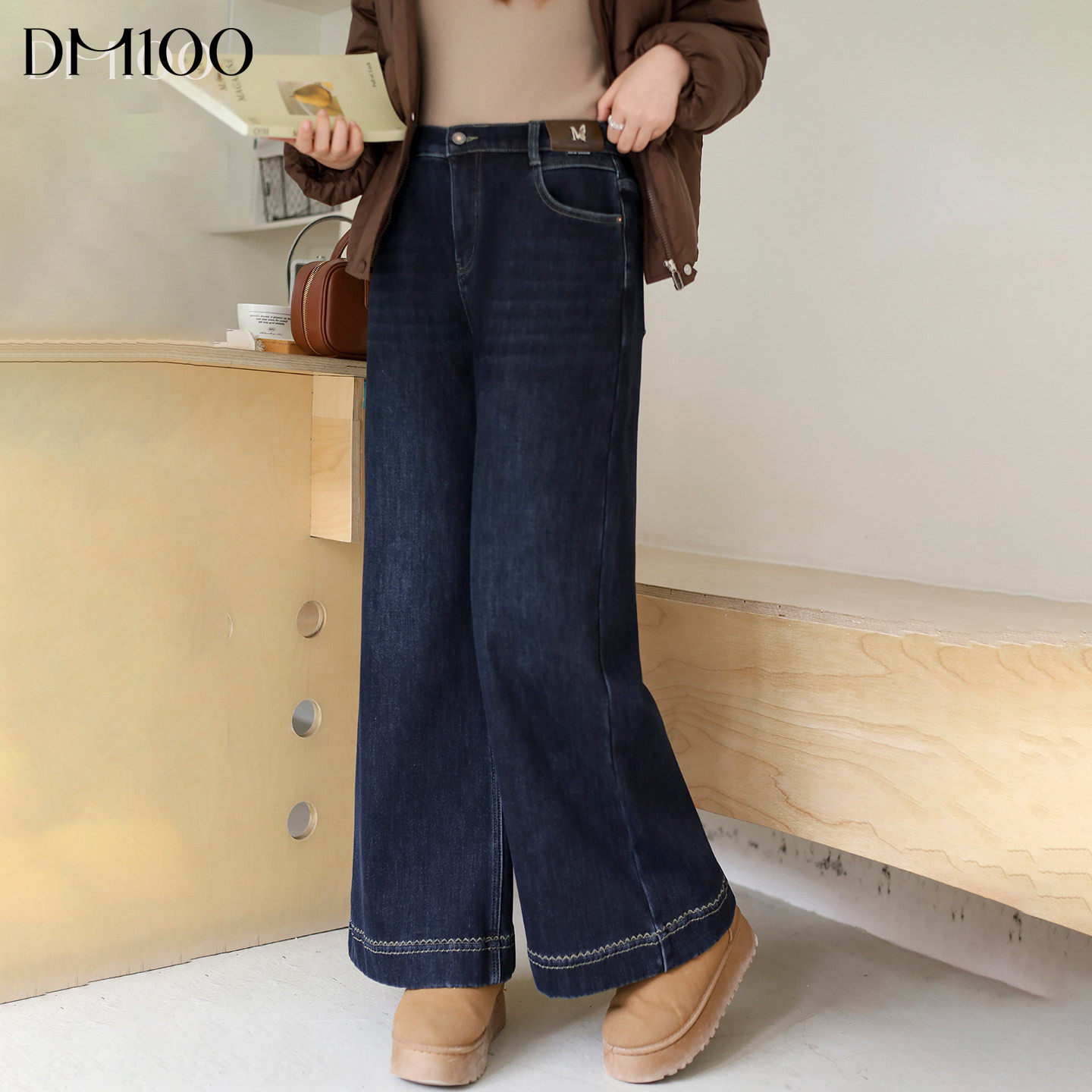DM100大码百分百女装微胖mm冬季加绒保暖百搭花边微喇阔腿牛仔裤,女装/女士精品,大码裤装,淘宝优惠券,粉丝福利购,淘宝优惠卷