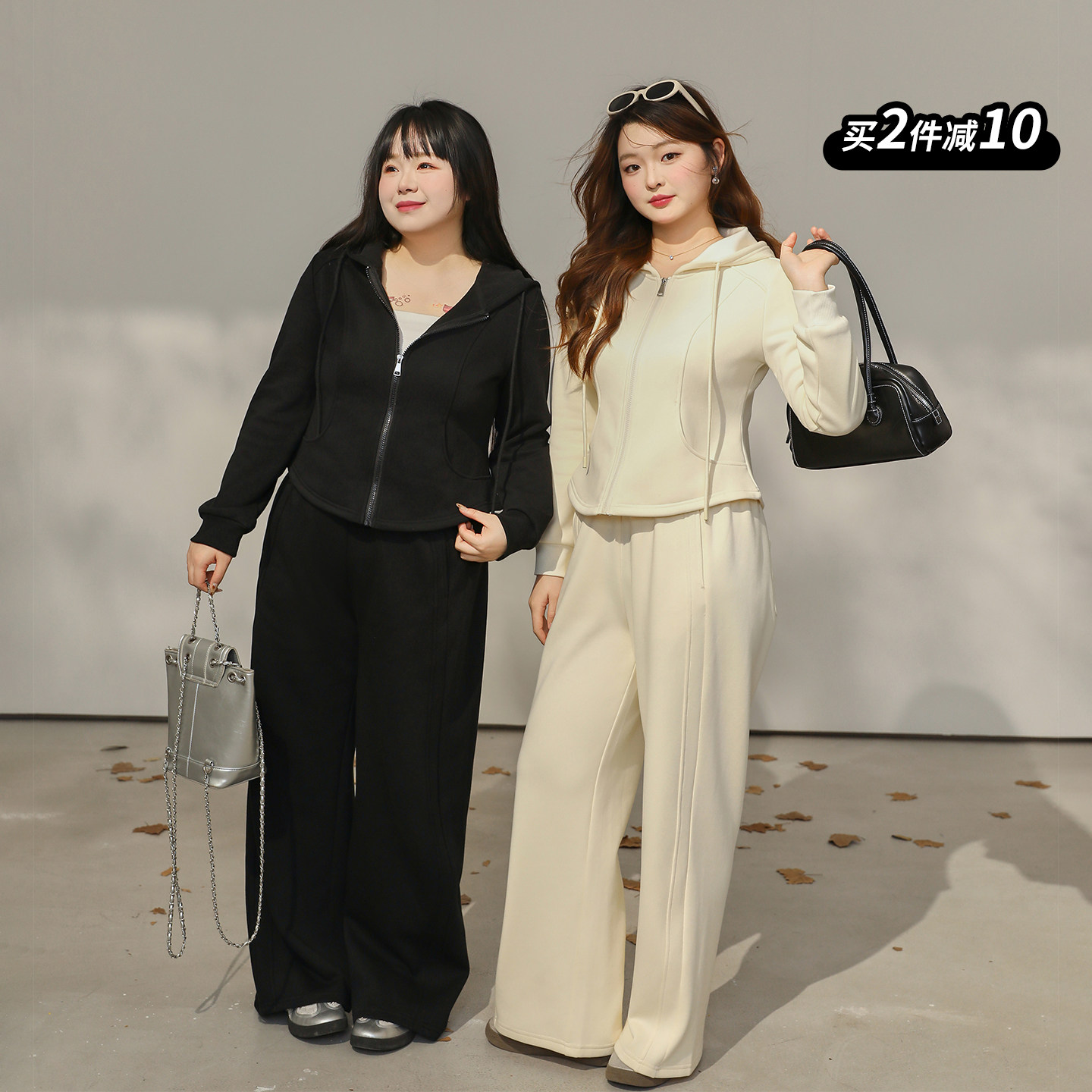 DM100大码百分百女装微胖mm春季正肩收腰显瘦连帽卫衣休闲裤套装,女装/女士精品,大码套装,淘宝优惠券,粉丝福利购,淘宝优惠卷