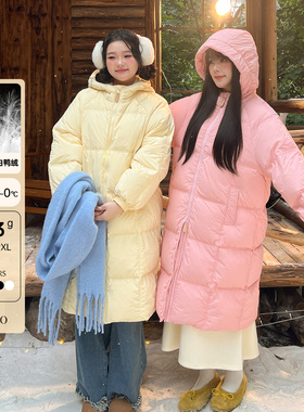 DM100大码百分百微胖mm女装冬季宽松保暖连帽长款加厚羽绒服外套