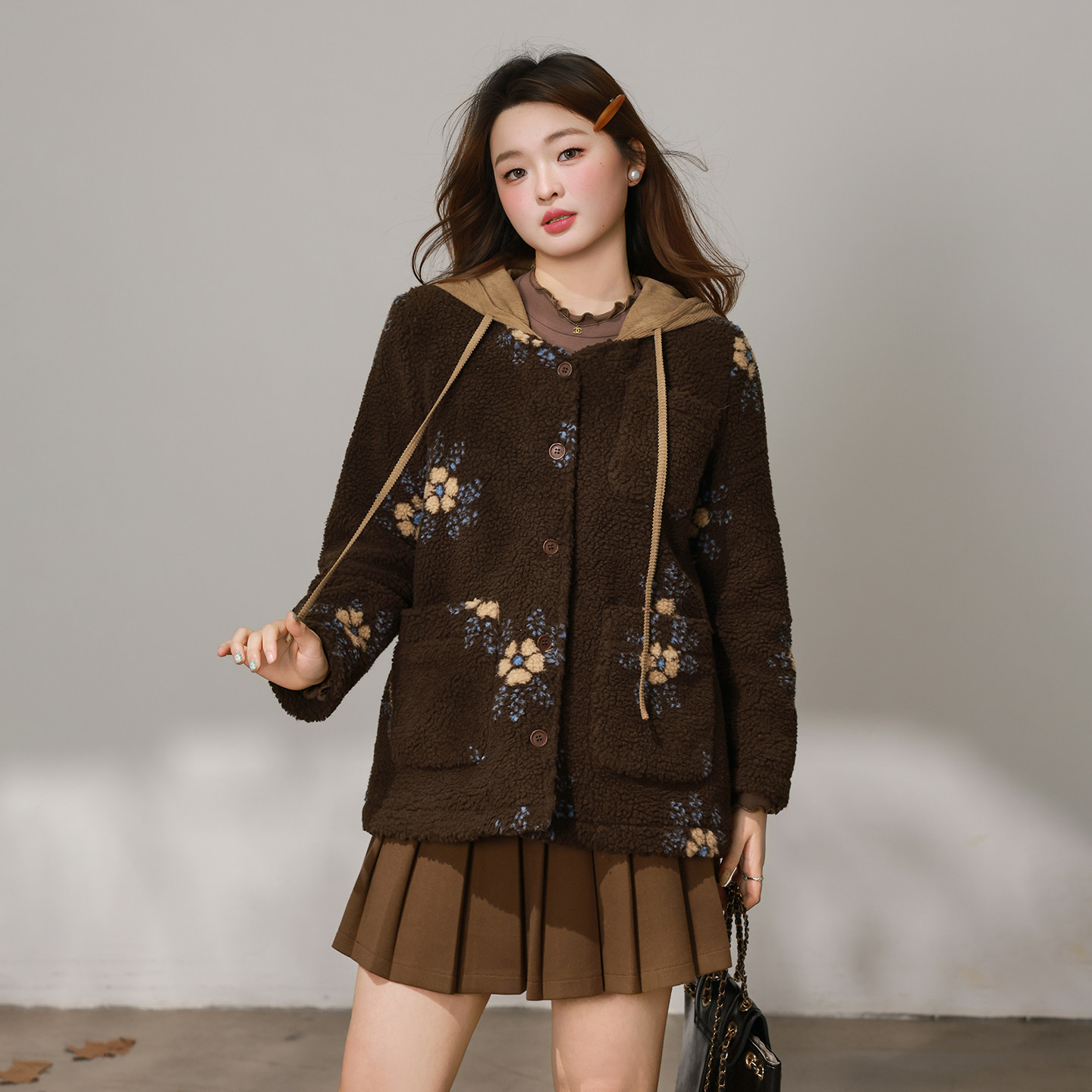 【12/17 20点 新品88折+立减15%】DM100大码正肩夹棉摇粒绒外套