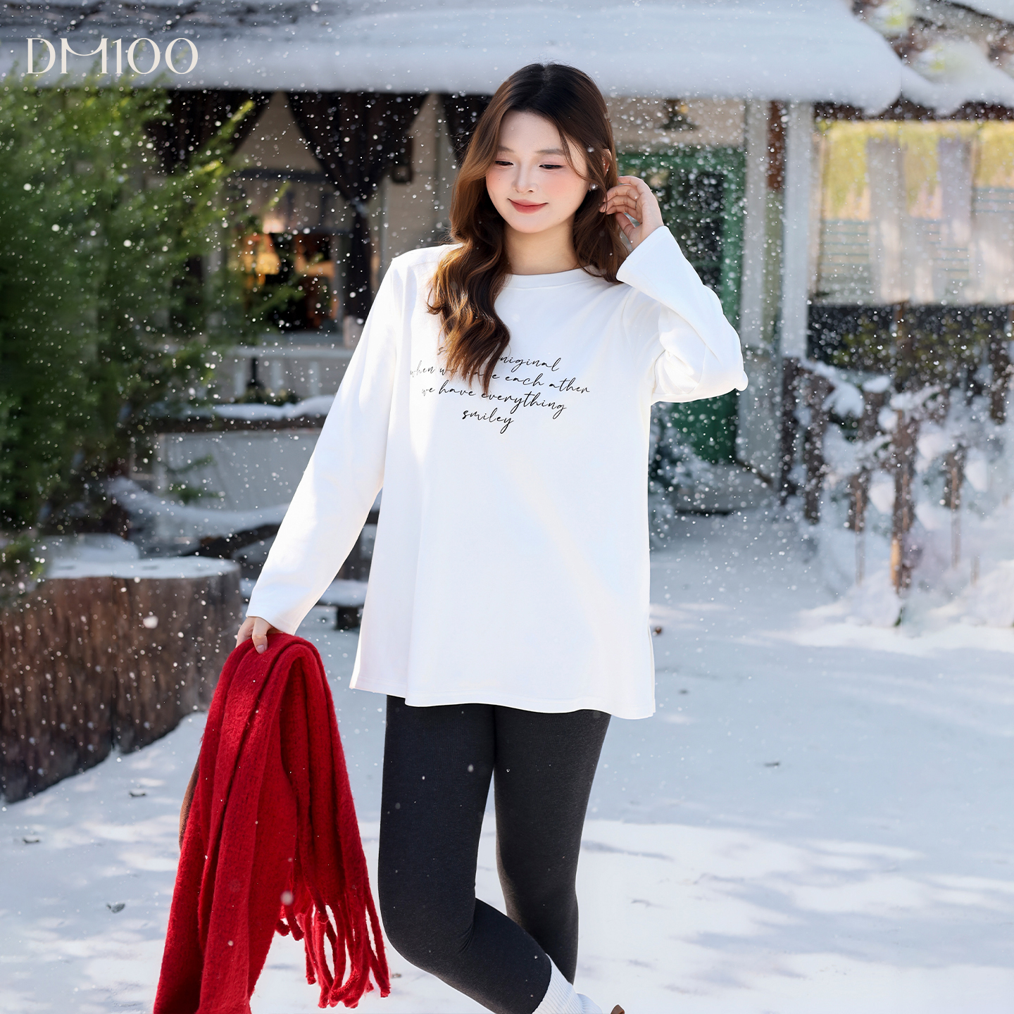 【11/10 20点 新品88折+立减15%】DM100德绒宽松正肩字母白T恤