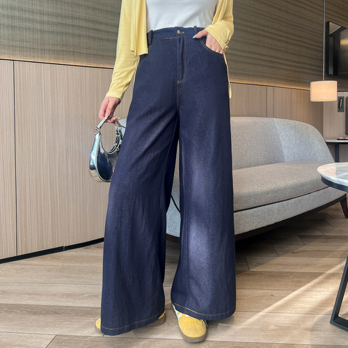 DM100大码百分百女装秋季微胖mm休闲显瘦轻薄透气原色阔腿牛仔裤