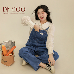 DM100大码 百分百2025春新款 女装 显瘦高腰复古宽松直筒牛仔背带裤