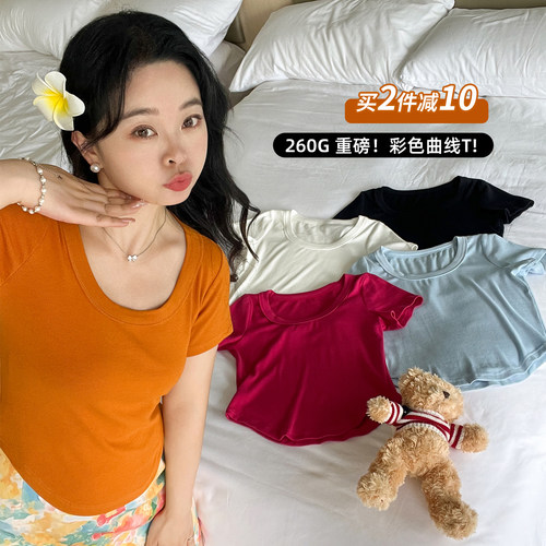 DM100大码百分百女装胖妹妹修身显瘦多巴胺T恤胖mm绝美短袖上衣