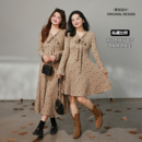 长短款 微胖mm冬季 V领系带蝴蝶结波点连衣裙 百分百女装 DM100大码