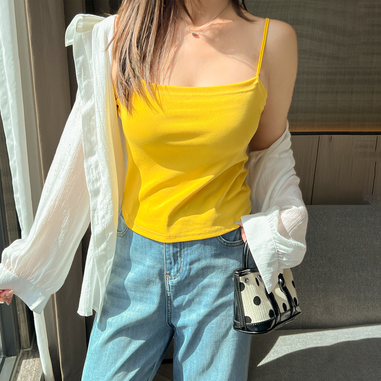 DM100大码百分百女装秋季微胖mm纯色百搭修身遮副乳辣妹吊带背心