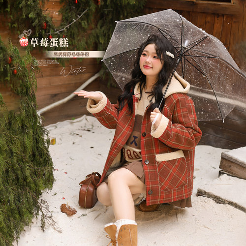 DM100正反两面穿格纹毛呢外套