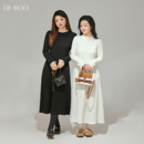 百搭显瘦黑色花边德绒打底连衣裙 微胖mm冬季 DM100大码 百分百女装