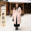 加厚羽绒服外套 山茶花翻领收腰长款 DM100大码 百分百女微胖mm冬季