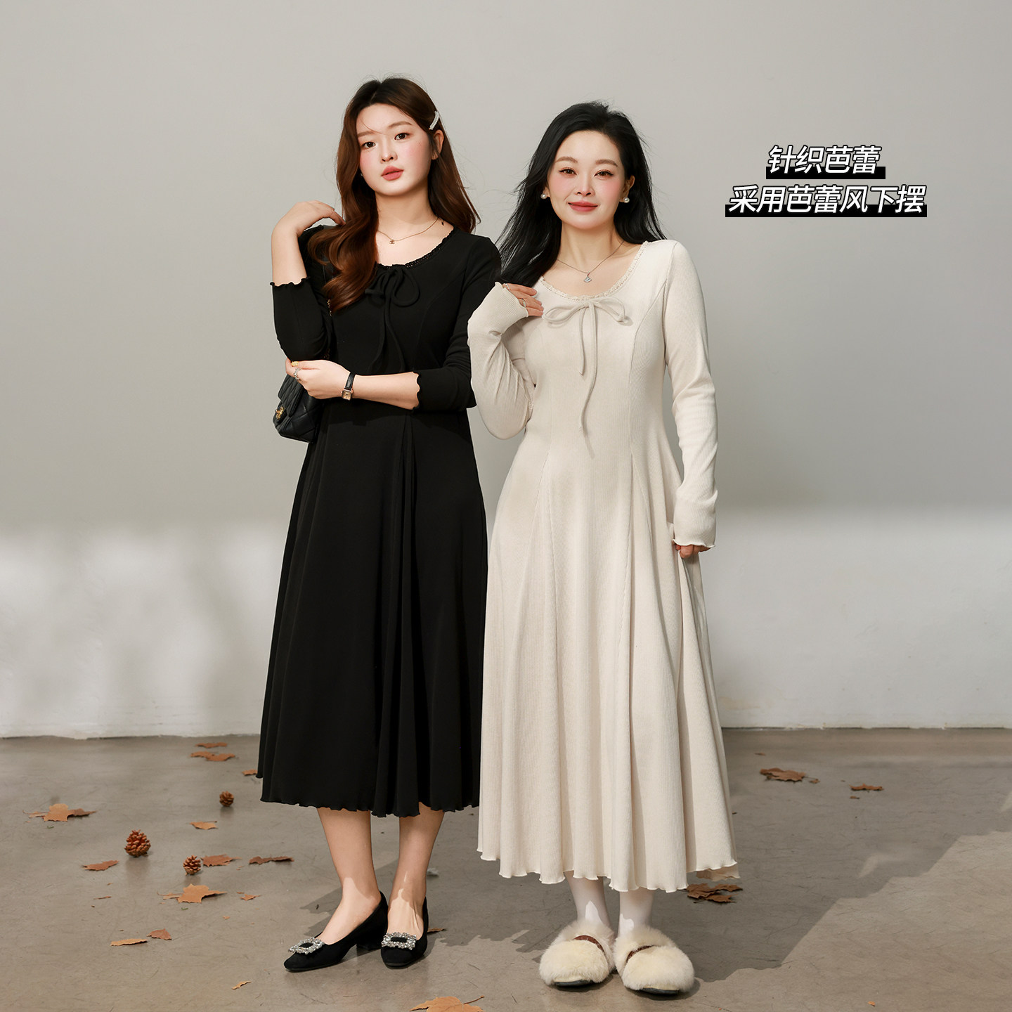 DM100大码百分百女装微胖mm冬季花边正肩磨毛针织散摆打底连衣裙