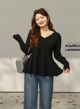 DM100大码百分百女装2026春季微胖mm休闲百搭纯色正肩收腰散摆T恤