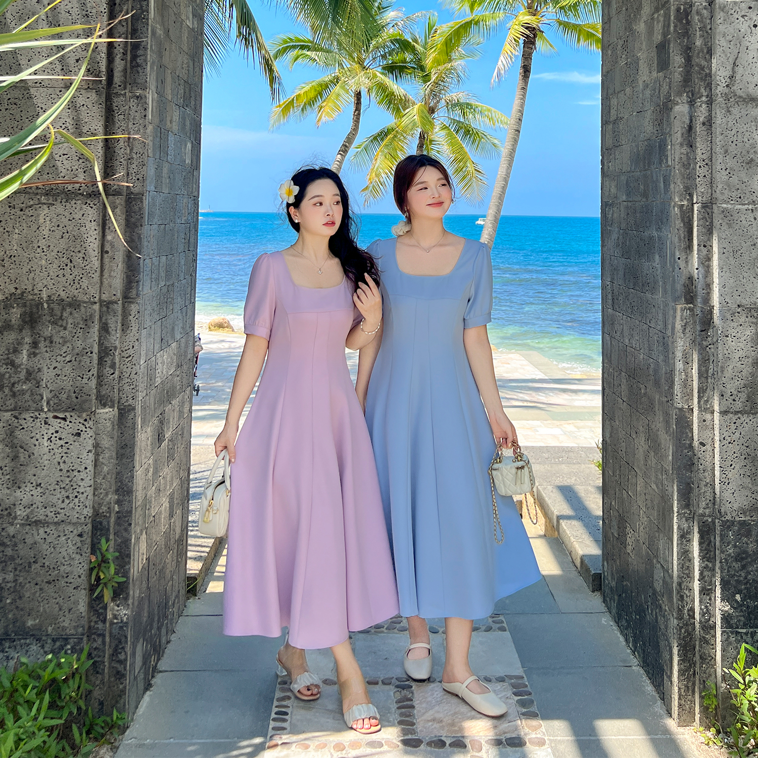 DM100大码百分百女装夏季新款胖mm巨显瘦收腰日常基础方领连衣裙