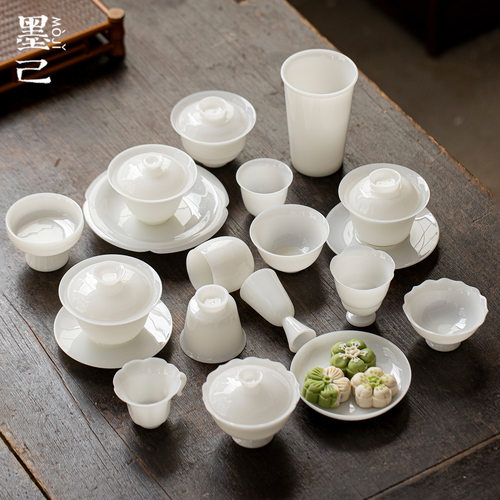 璞玉冰种羊脂玉瓷高档功夫茶具套